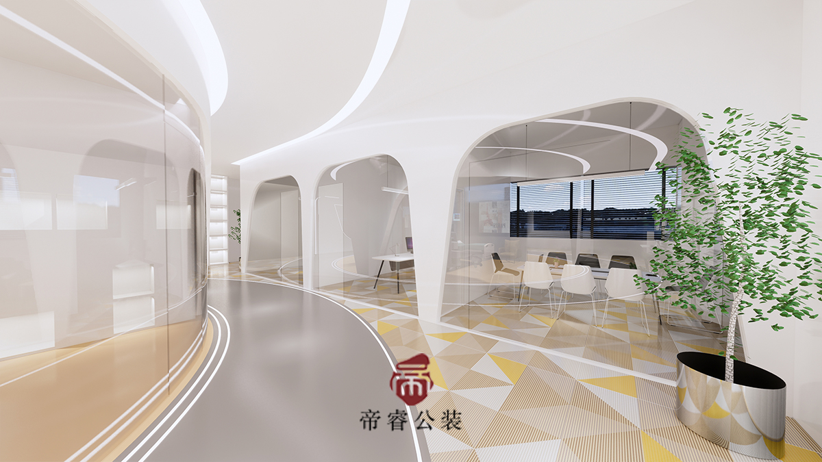 生物科技公司成都辦公室通道區(qū)裝修效果圖